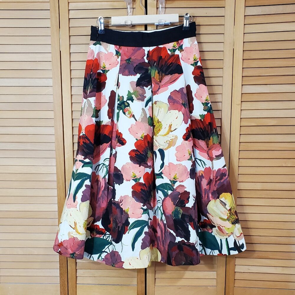 WHBM Poppy Floral Pleated Midi Skirt Size 4 - Picture 4 of 7